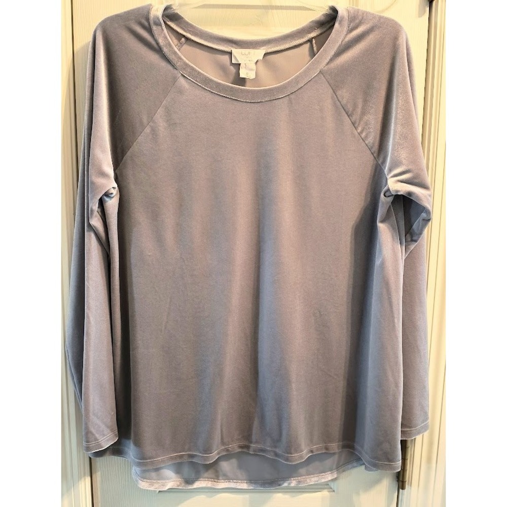 LOFT Outlet Lounge‎ Womens Gray Velour Long Sleeve Raglan Hi-Lo Top Size S